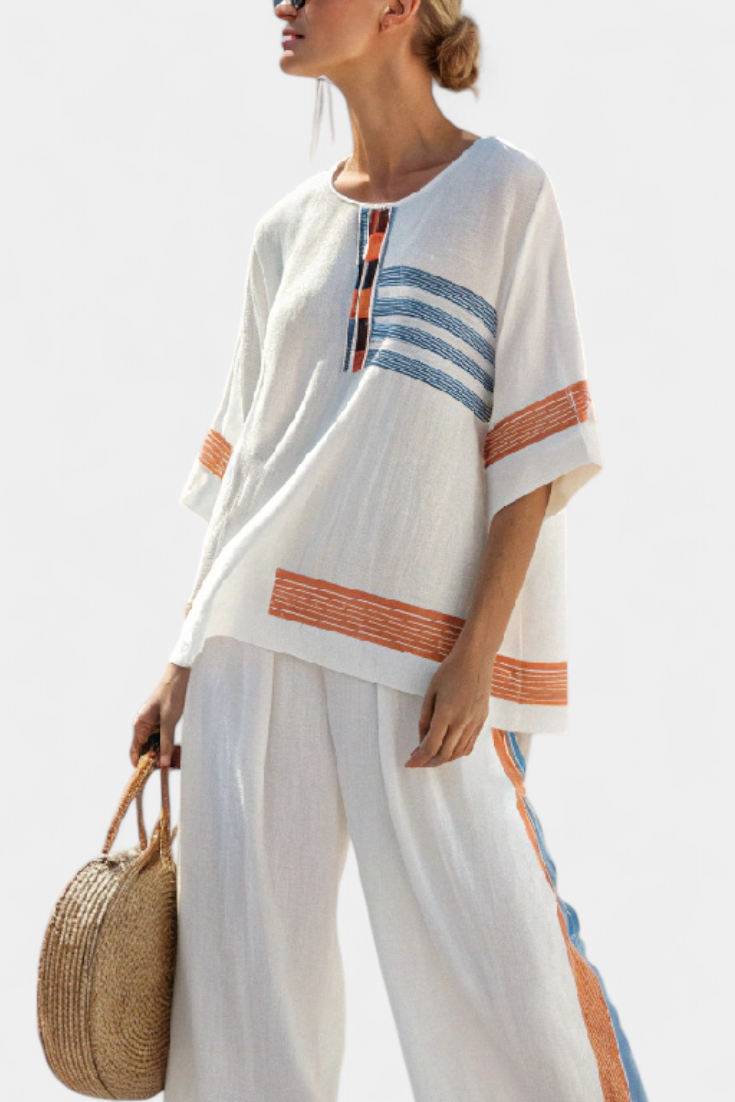 Marcella | Ensemble élégant en lin contrasté