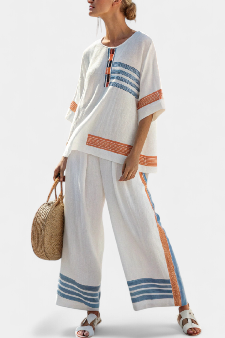 Marcella | Ensemble élégant en lin contrasté