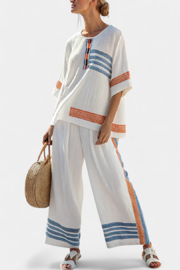 Marcella | Ensemble élégant en lin contrasté