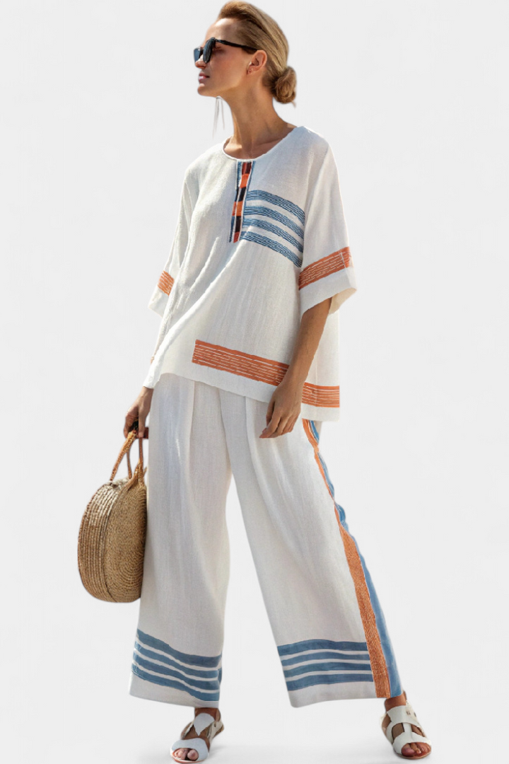 Marcella | Ensemble élégant en lin contrasté
