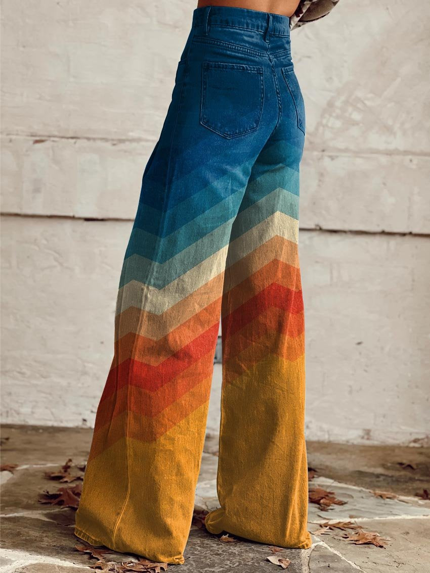 Grace™ - Élégant Pantalon Large à Rayures Multicolores