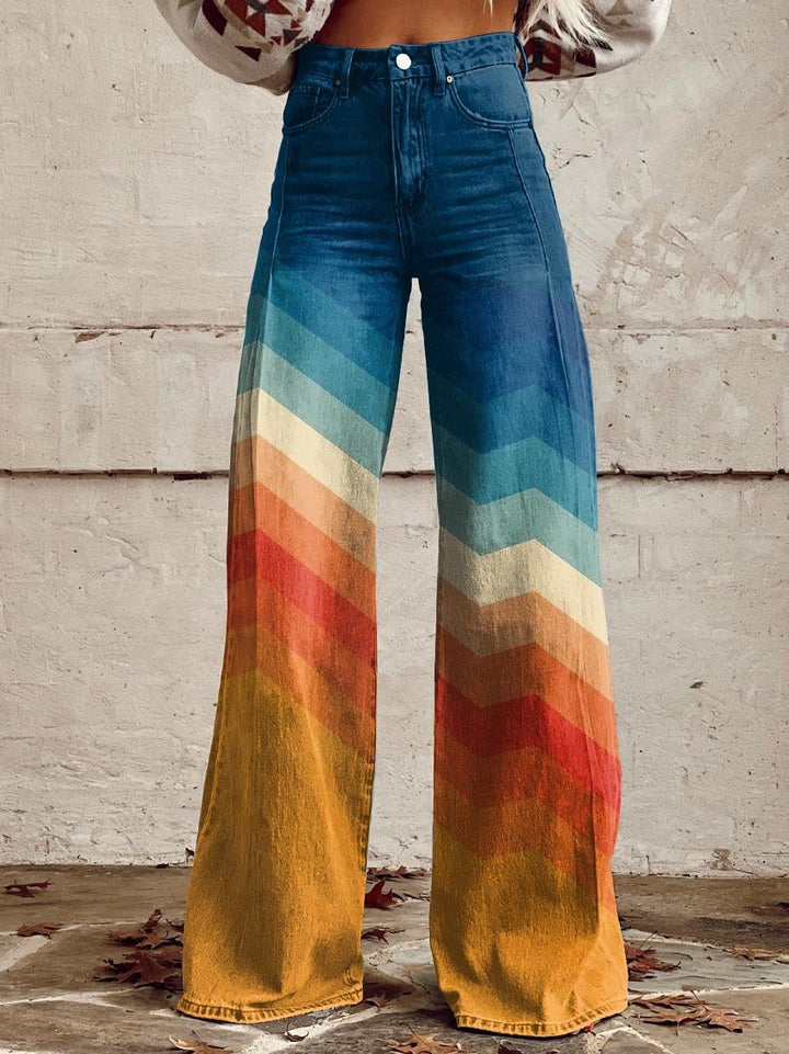 Grace™ - Élégant Pantalon Large à Rayures Multicolores