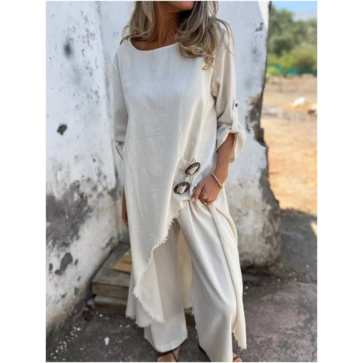 Ensemble Confortable en Coton-Lin : Robe et Pantalon à Deux Pièces