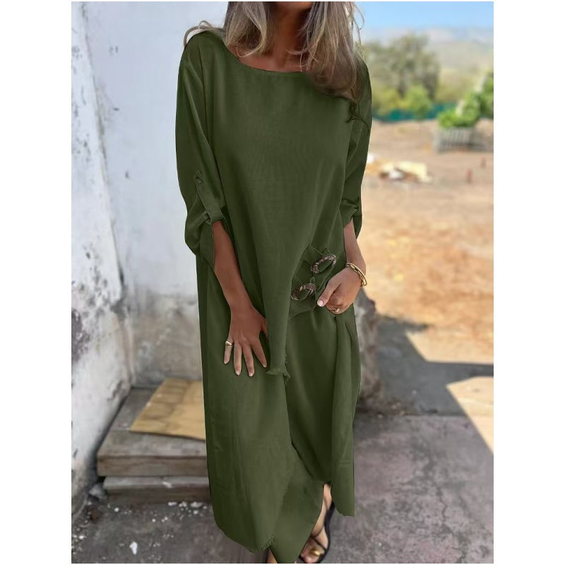 Ensemble Confortable en Coton-Lin : Robe et Pantalon à Deux Pièces