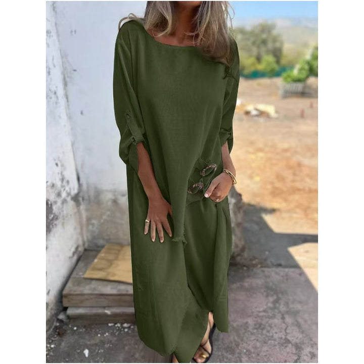 Ensemble Confortable en Coton-Lin : Robe et Pantalon à Deux Pièces